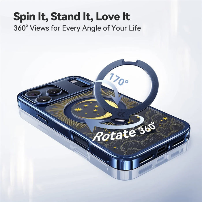 CASEKOO Tarot Series for iPhone 18 Pro / 17 Pro Magnetic Case UV 3D Printing PC + TPU Phone Cover with Ring Holder Kickstand - Tarot Blue Moon - 5