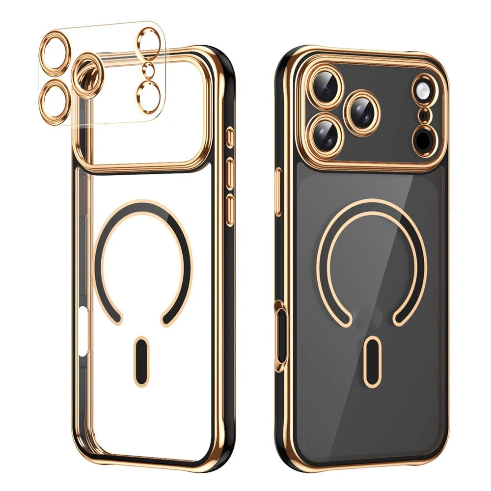 For iPhone 17 Pro Max Magnetic Case Electroplated 2.0mm Acrylic TPU Phone Back Cover Compatible with MagSafe - Black - 1