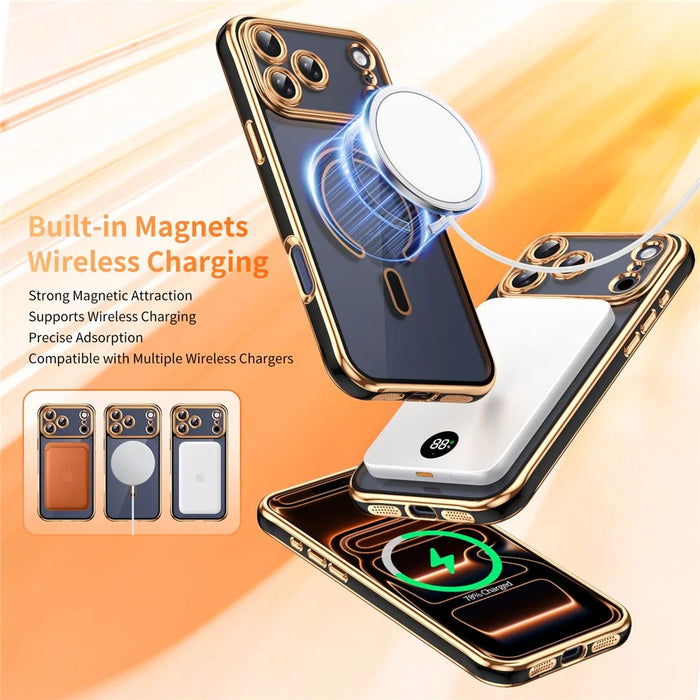 For iPhone 17 Pro Max Magnetic Case Electroplated 2.0mm Acrylic TPU Phone Back Cover Compatible with MagSafe - Black - 2