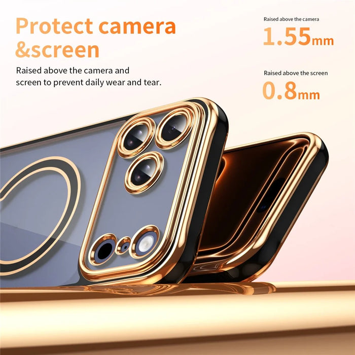 For iPhone 17 Pro Max Magnetic Case Electroplated 2.0mm Acrylic TPU Phone Back Cover Compatible with MagSafe - Black - 4