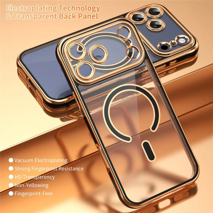 For iPhone 17 Pro Max Magnetic Case Electroplated 2.0mm Acrylic TPU Phone Back Cover Compatible with MagSafe - Black - 7