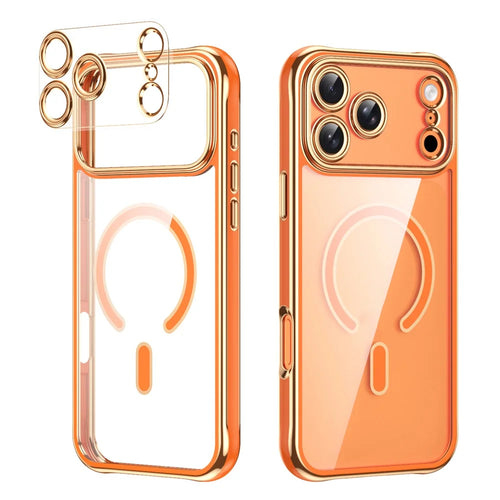 For iPhone  18 Pro / 17  Pro Magnetic Case Electroplated 2.0mm Acrylic TPU Phone Back Cover Compatible with MagSafe - Orange - 1
