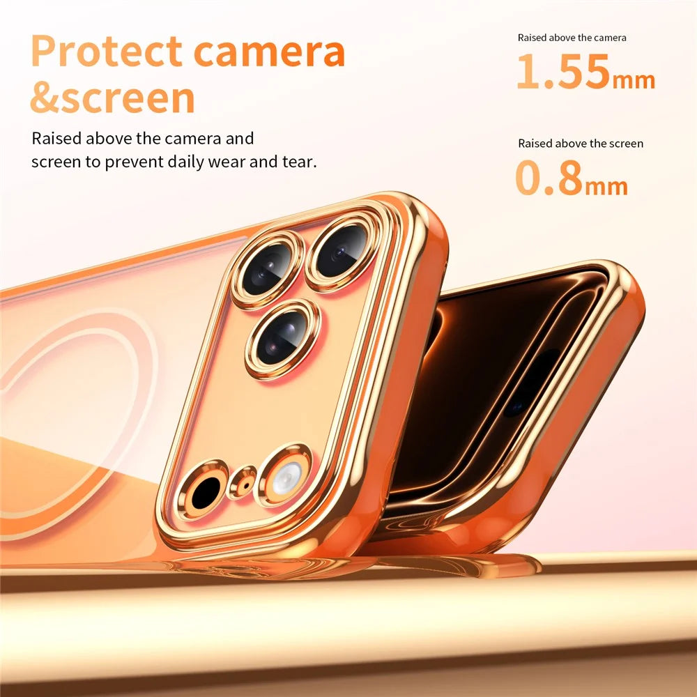 For iPhone  18 Pro / 17  Pro Magnetic Case Electroplated 2.0mm Acrylic TPU Phone Back Cover Compatible with MagSafe - Orange - 4