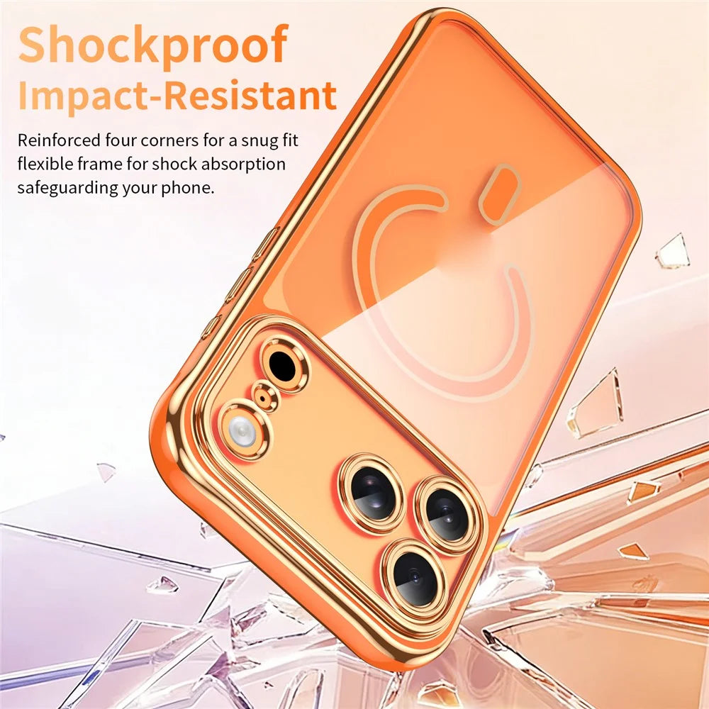 For iPhone  18 Pro / 17  Pro Magnetic Case Electroplated 2.0mm Acrylic TPU Phone Back Cover Compatible with MagSafe - Orange - 5