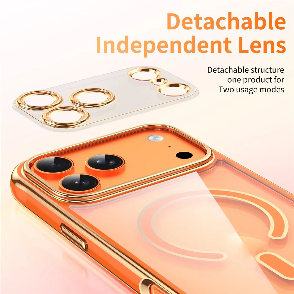For iPhone  18 Pro / 17  Pro Magnetic Case Electroplated 2.0mm Acrylic TPU Phone Back Cover Compatible with MagSafe - Orange - 6