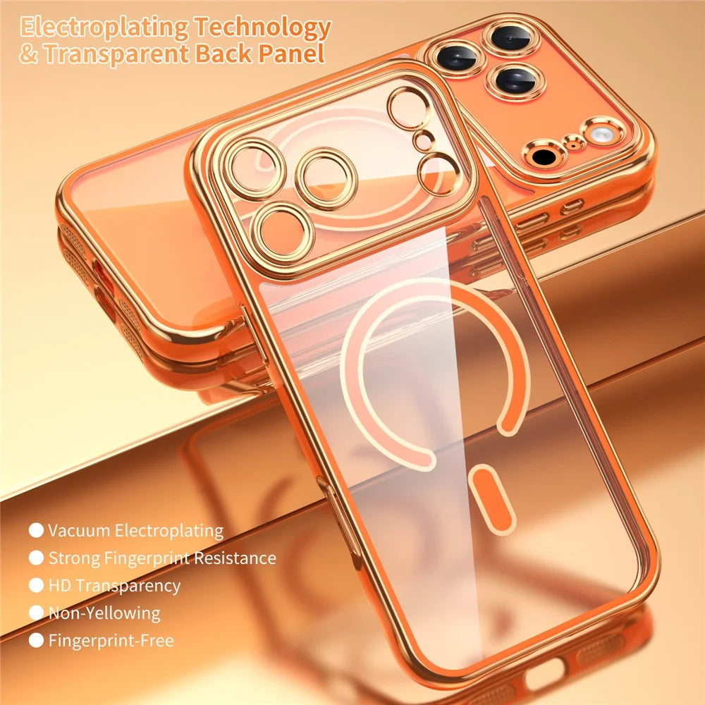For iPhone  18 Pro / 17  Pro Magnetic Case Electroplated 2.0mm Acrylic TPU Phone Back Cover Compatible with MagSafe - Orange - 7