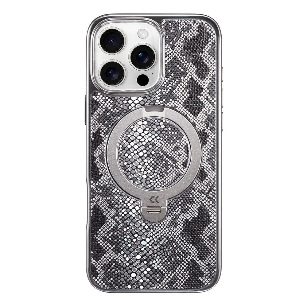 CASEKOO for iPhone 16 Pro Max Magnetic Case Ring Kickstand Shockproof PC + TPU Phone Cover - Snake Texture - 3