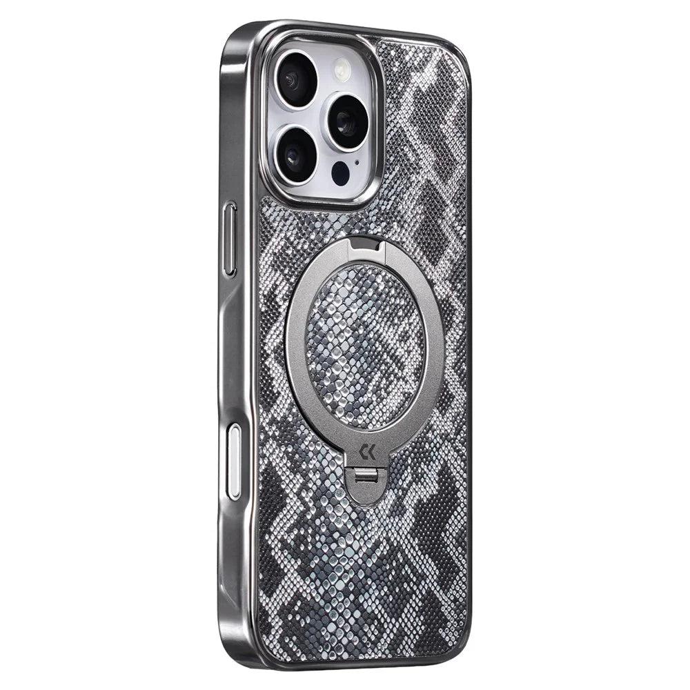 CASEKOO for iPhone 16 Pro Magnetic Case Ring Kickstand Shockproof PC + TPU Phone Cover - Snake Texture - 2