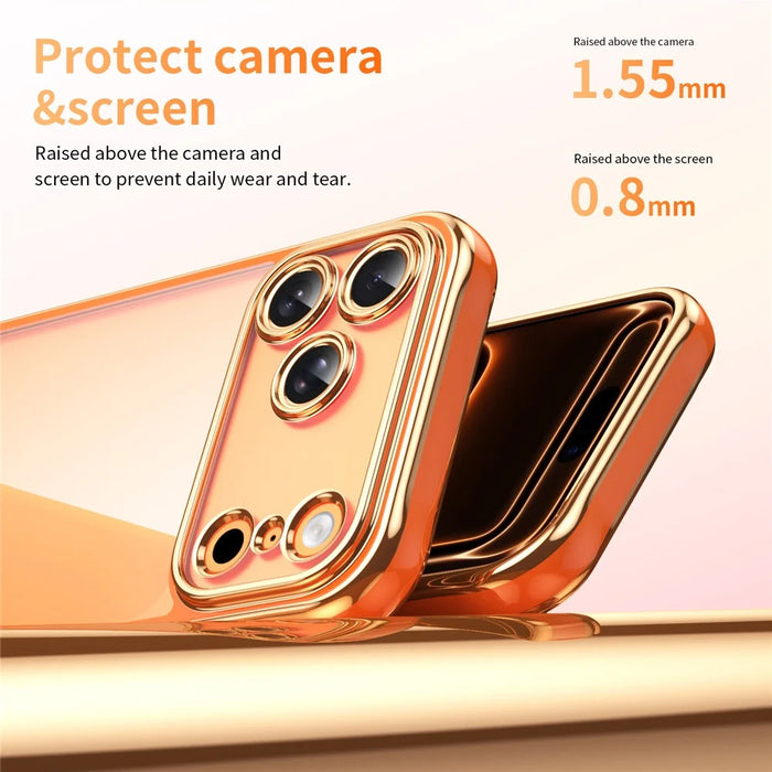For iPhone  18 Pro / 17  Pro Electroplated Case 2.0mm Thick Acrylic TPU Hybrid Shockproof Phone Cover - Orange - 4