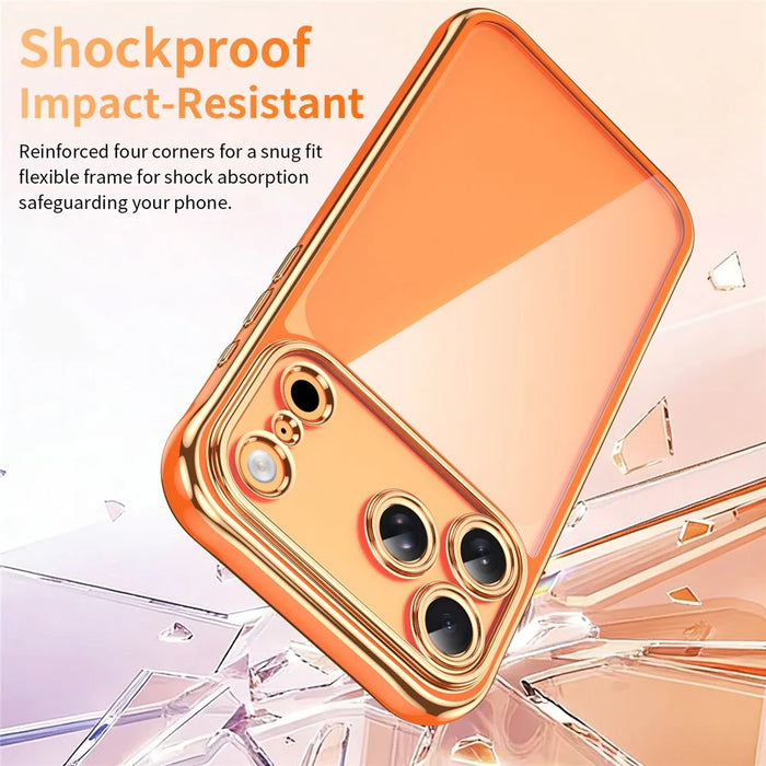 For iPhone  18 Pro / 17  Pro Electroplated Case 2.0mm Thick Acrylic TPU Hybrid Shockproof Phone Cover - Orange - 5
