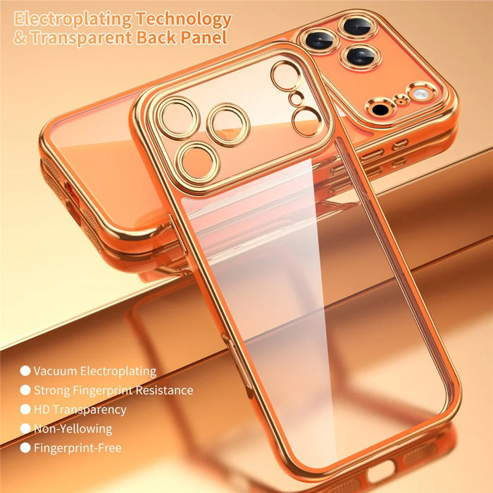 For iPhone  18 Pro / 17  Pro Electroplated Case 2.0mm Thick Acrylic TPU Hybrid Shockproof Phone Cover - Orange - 7