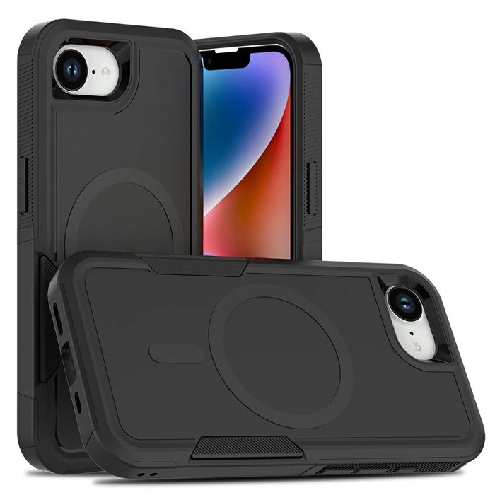 Magnetic Phone Case For iPhone 17e  /  16e Shockproof PC + TPU Cover with High-Alumina Tempered Glass Screen Protector - Black - 1