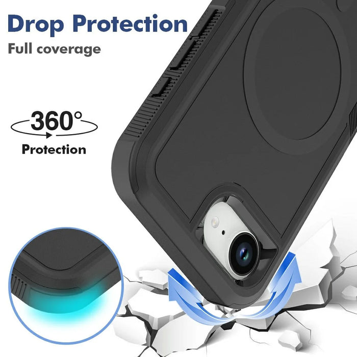 Magnetic Phone Case For iPhone 17e  /  16e Shockproof PC + TPU Cover with High-Alumina Tempered Glass Screen Protector - Black - 4