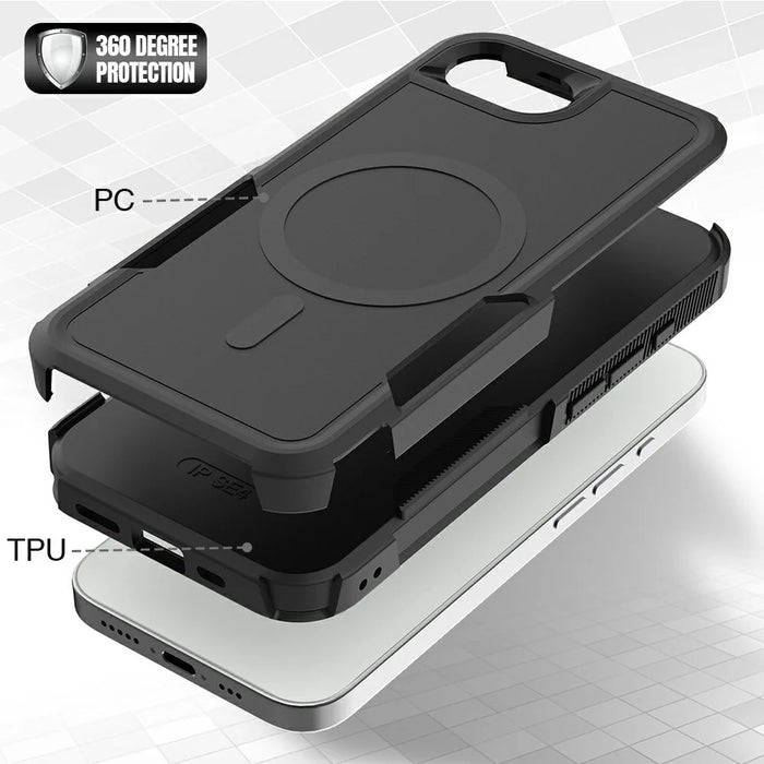 Magnetic Phone Case For iPhone 17e  /  16e Shockproof PC + TPU Cover with High-Alumina Tempered Glass Screen Protector - Black - 5