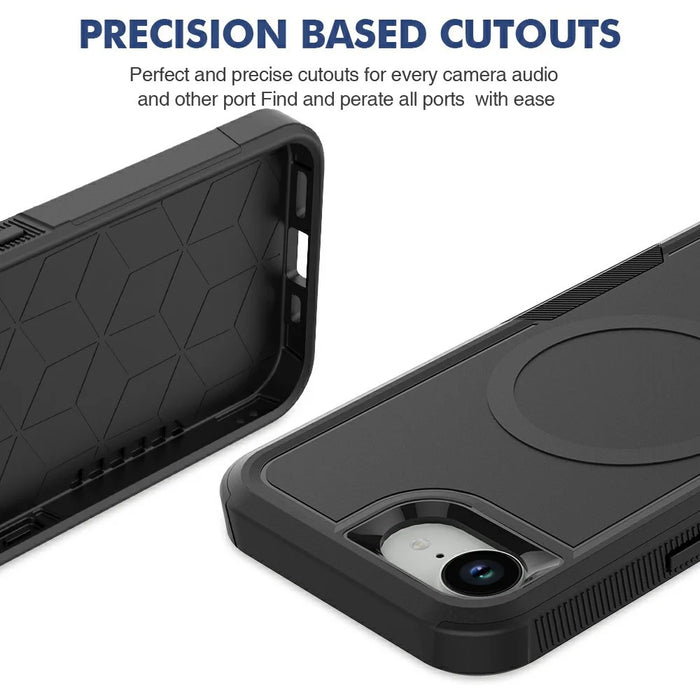 Magnetic Phone Case For iPhone 17e  /  16e Shockproof PC + TPU Cover with High-Alumina Tempered Glass Screen Protector - Black - 6