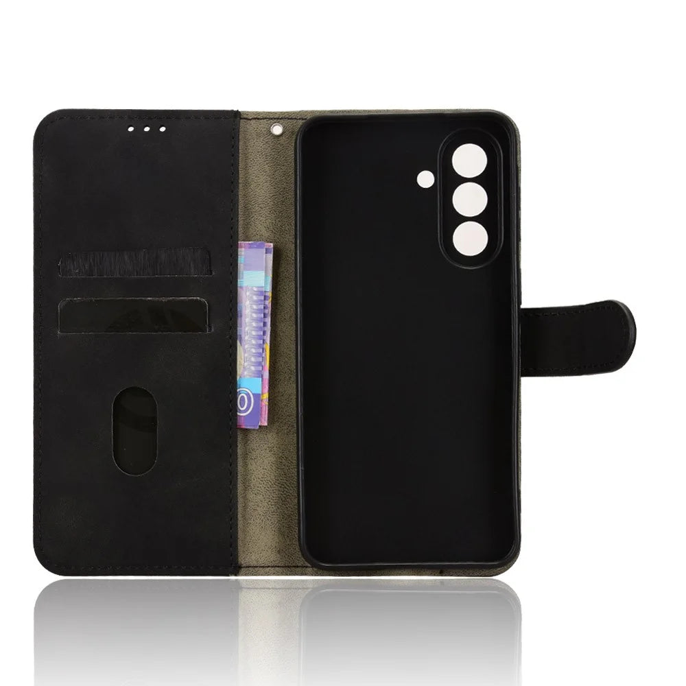For Samsung Galaxy A57 5G Leather Case Skin Feel Anti Drop Wallet Stand Flip Phone Cover - Black - 2