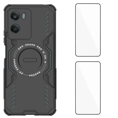 WANLONFENG For Motorola Moto G06 Power 4G / Motorola Moto G06 4G Magnetic Case DJ Series PC TPU Phone Cover with 2Pcs Tempered Glass Film - Black - 1