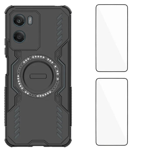 WANLONFENG For Motorola Moto G06 Power 4G / Motorola Moto G06 4G Magnetic Case DJ Series PC TPU Phone Cover with 2Pcs Tempered Glass Film - Black - 1