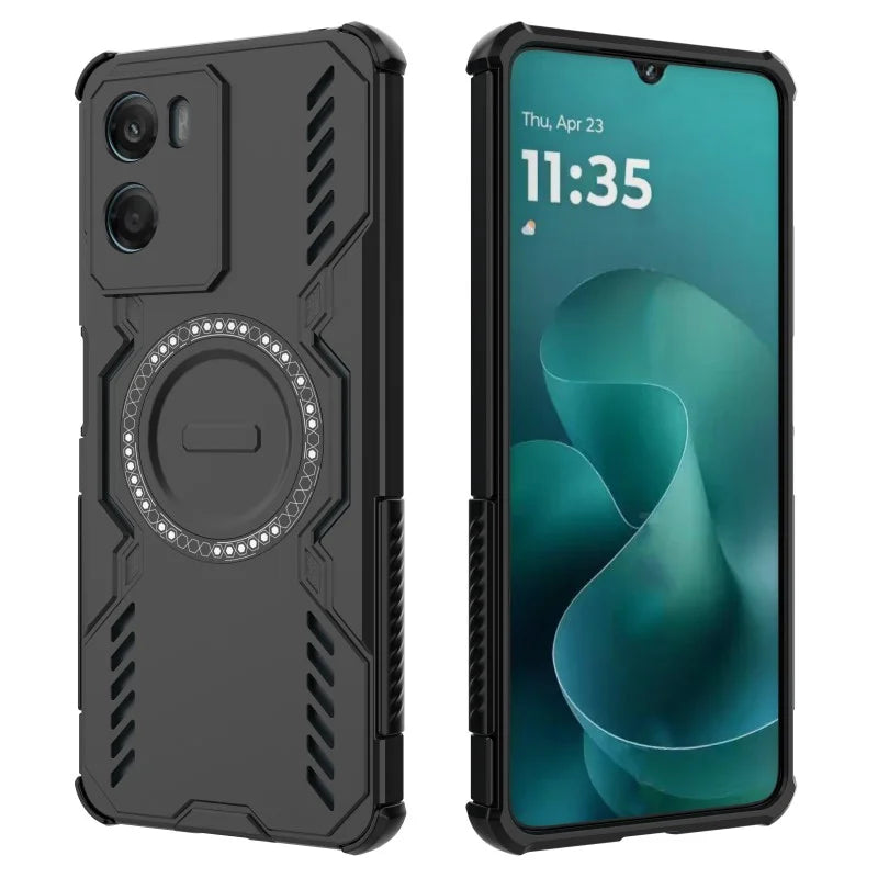 WANLONFENG For Motorola Moto G06 Power 4G / Motorola Moto G06 4G Magnetic Case DJ Series PC TPU Phone Cover with 2Pcs Tempered Glass Film - Black - 2