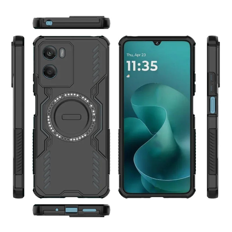 WANLONFENG For Motorola Moto G06 Power 4G / Motorola Moto G06 4G Magnetic Case DJ Series PC TPU Phone Cover with 2Pcs Tempered Glass Film - Black - 4