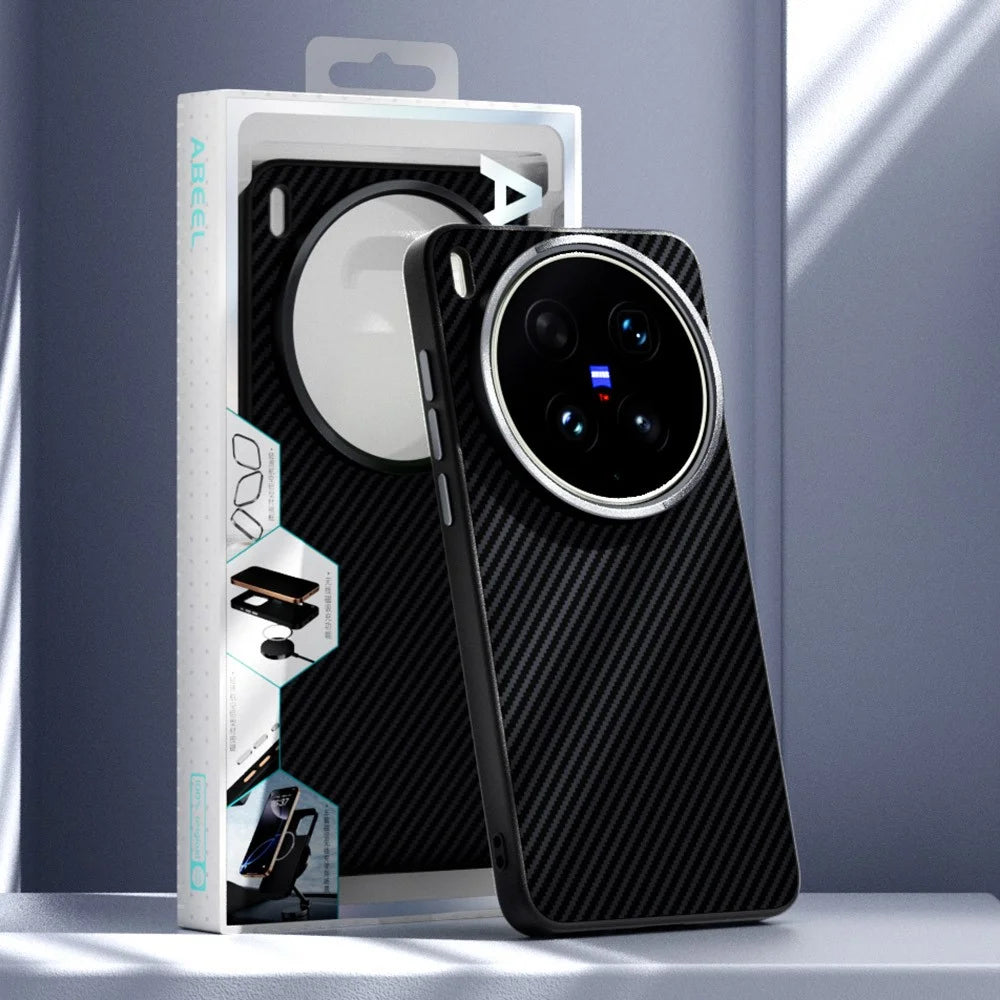 ABEEL For vivo X300s 5G Magnetic Case Carbon Fiber Texture TPU PC PU Phone Back Cover - Black - 7