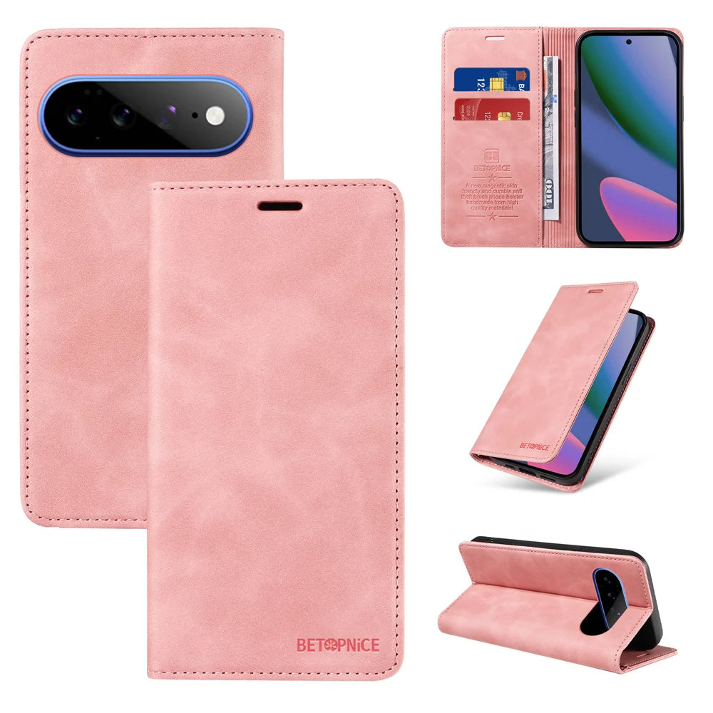BETOPNICE For Google Pixel 11 Pro XL Case Magnetic Closure RFID Blocking Wallet Stand Leather Phone Cover - Pink - 3