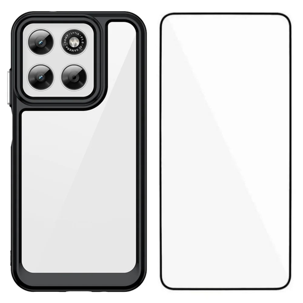 WANLONFENG Phone Case for Motorola Moto G87 5G / G77 5G / G67 5G XC Series TPU Acrylic Cover with Tempered Glass (Big Lens Hole) - Black - 1