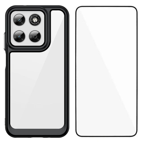 WANLONFENG Phone Case for Motorola Moto G87 5G / G77 5G / G67 5G XC Series TPU Acrylic Cover with Tempered Glass (Big Lens Hole) - Black - 1