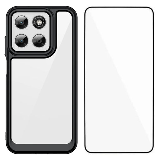 WANLONFENG Phone Case for Motorola Moto G87 5G / G77 5G / G67 5G XC Series TPU Acrylic Cover with Tempered Glass (Big Lens Hole) - Black - 1