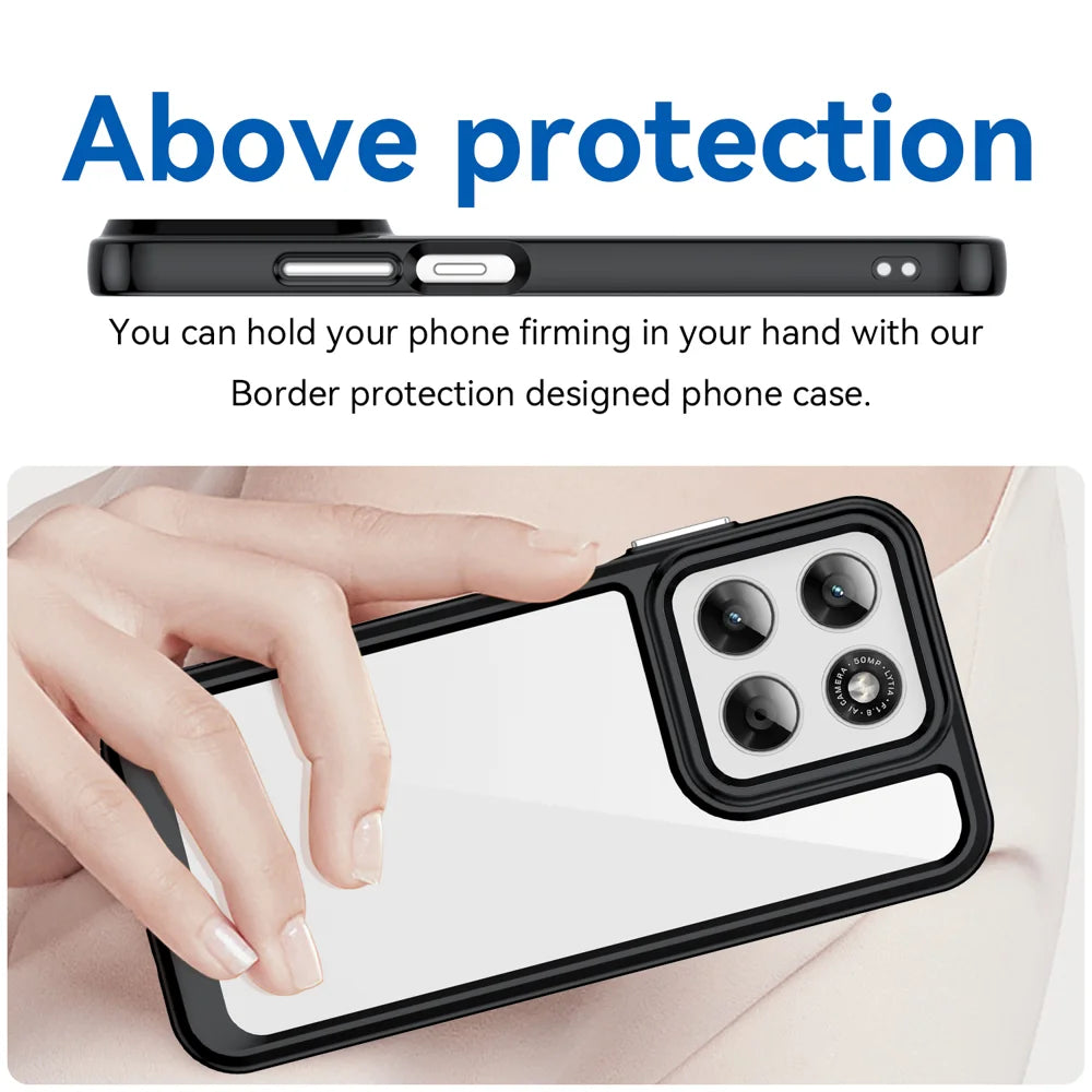 WANLONFENG Phone Case for Motorola Moto G87 5G / G77 5G / G67 5G XC Series TPU Acrylic Cover with Tempered Glass (Big Lens Hole) - Black - 5