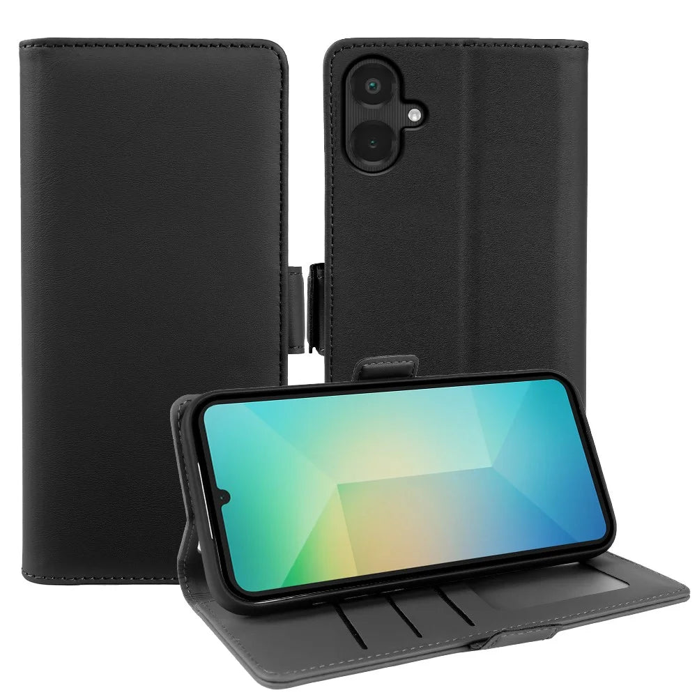 For Samsung Galaxy A06 5G Leather Case Wallet Stand TPU + PU Skin-touch Cover - Black - 1