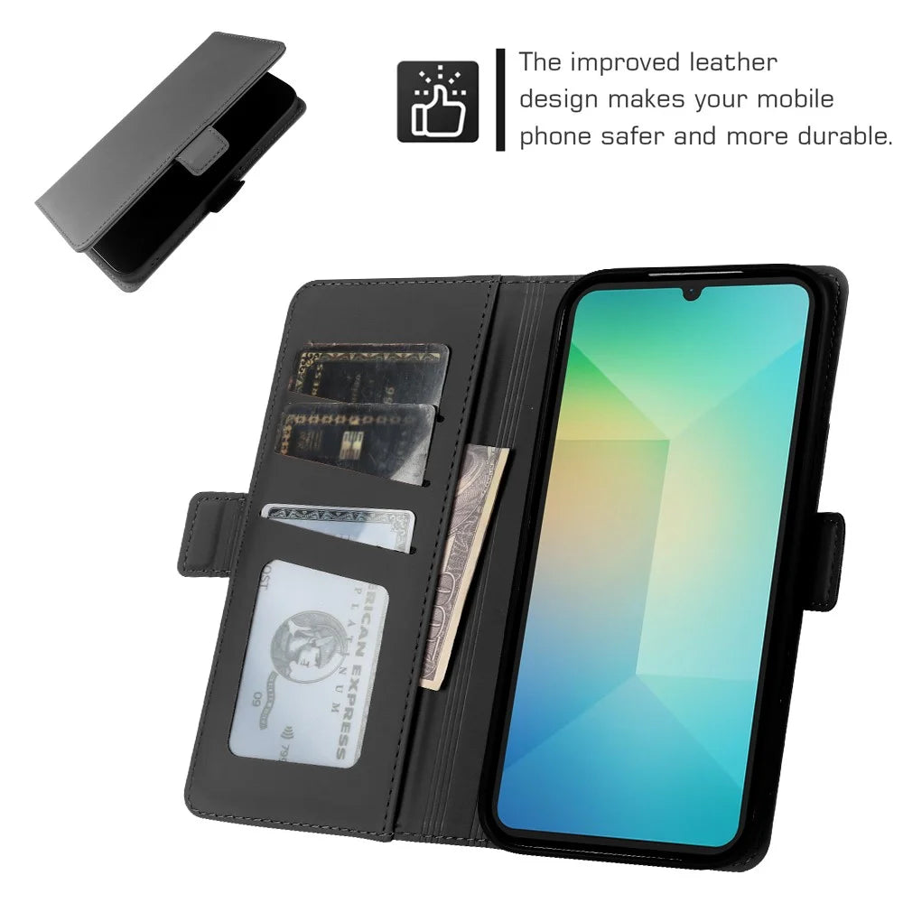 For Samsung Galaxy A06 5G Leather Case Wallet Stand TPU + PU Skin-touch Cover - Black - 3