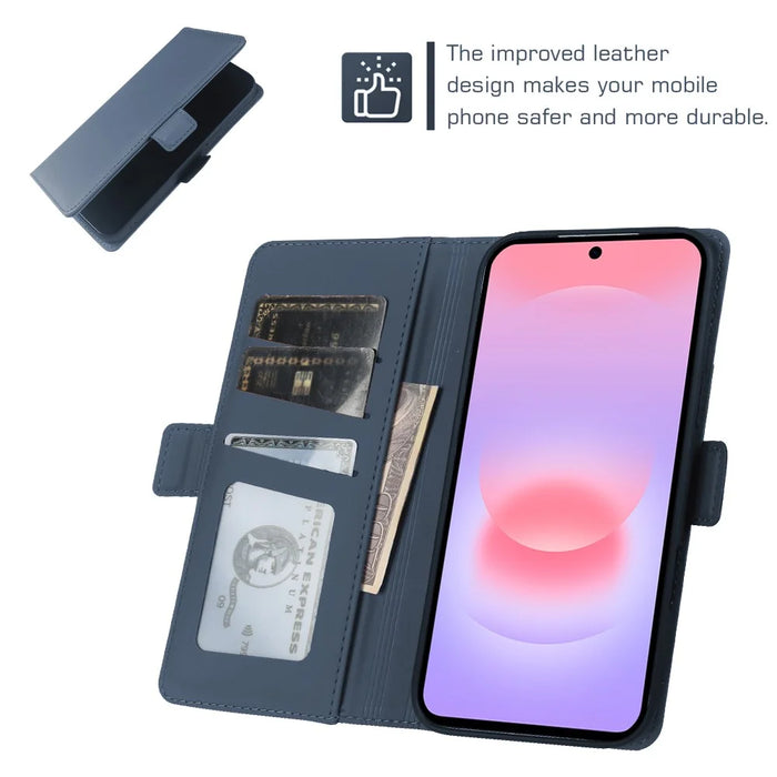 For Samsung Galaxy A37 5G Leather Case Wallet Stand TPU + PU Skin-touch Cover - Blue - 3