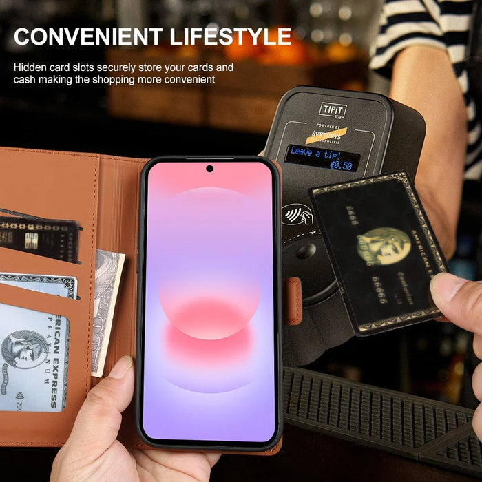 For Samsung Galaxy A37 5G Leather Case Wallet Stand TPU + PU Skin-touch Cover - Blue - 4
