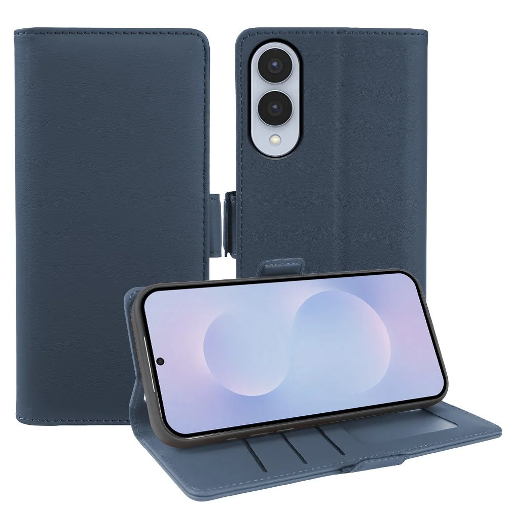 For Samsung Galaxy S25 Edge Leather Case Wallet Stand TPU + PU Skin-touch Cover - Blue - 1