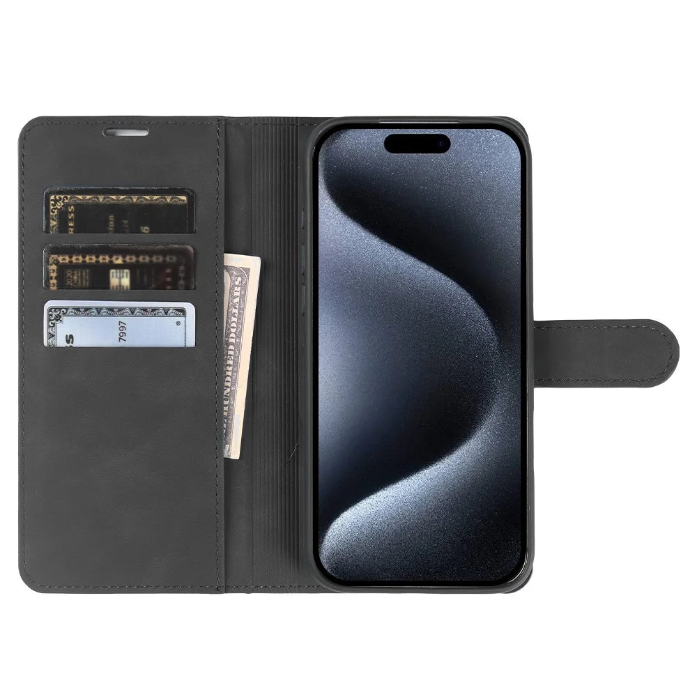 For iPhone 15 Pro Wallet Stand Case Card Slots Skin-feel TPU + PU Leather Flip Cover - Black - 2