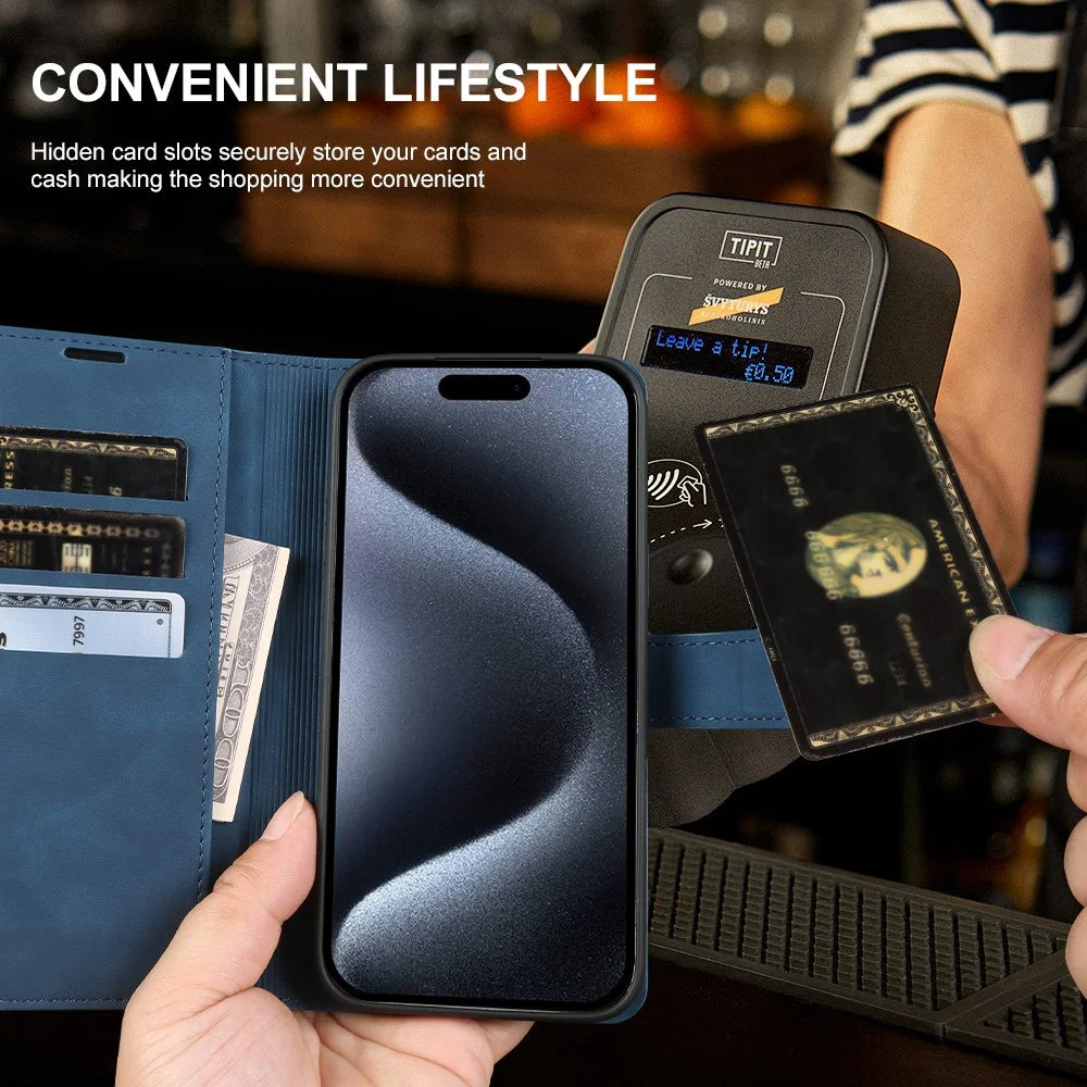 For iPhone 15 Pro Wallet Stand Case Card Slots Skin-feel TPU + PU Leather Flip Cover - Black - 4