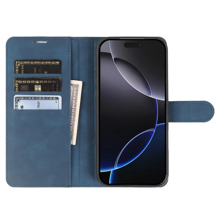 For iPhone 16 Pro Max Wallet Stand Case Card Slots Skin-feel TPU + PU Leather Flip Cover - Blue - 2