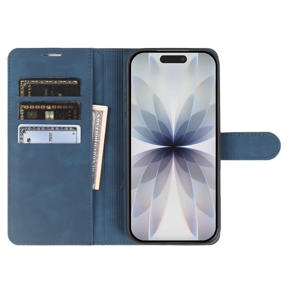 For iPhone 17 Wallet Stand Case Card Slots Skin-feel TPU + PU Leather Flip Cover - Blue - 2