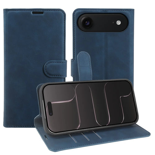 For iPhone Air Wallet Stand Case Card Slots Skin-feel TPU + PU Leather Flip Cover - Blue - 1