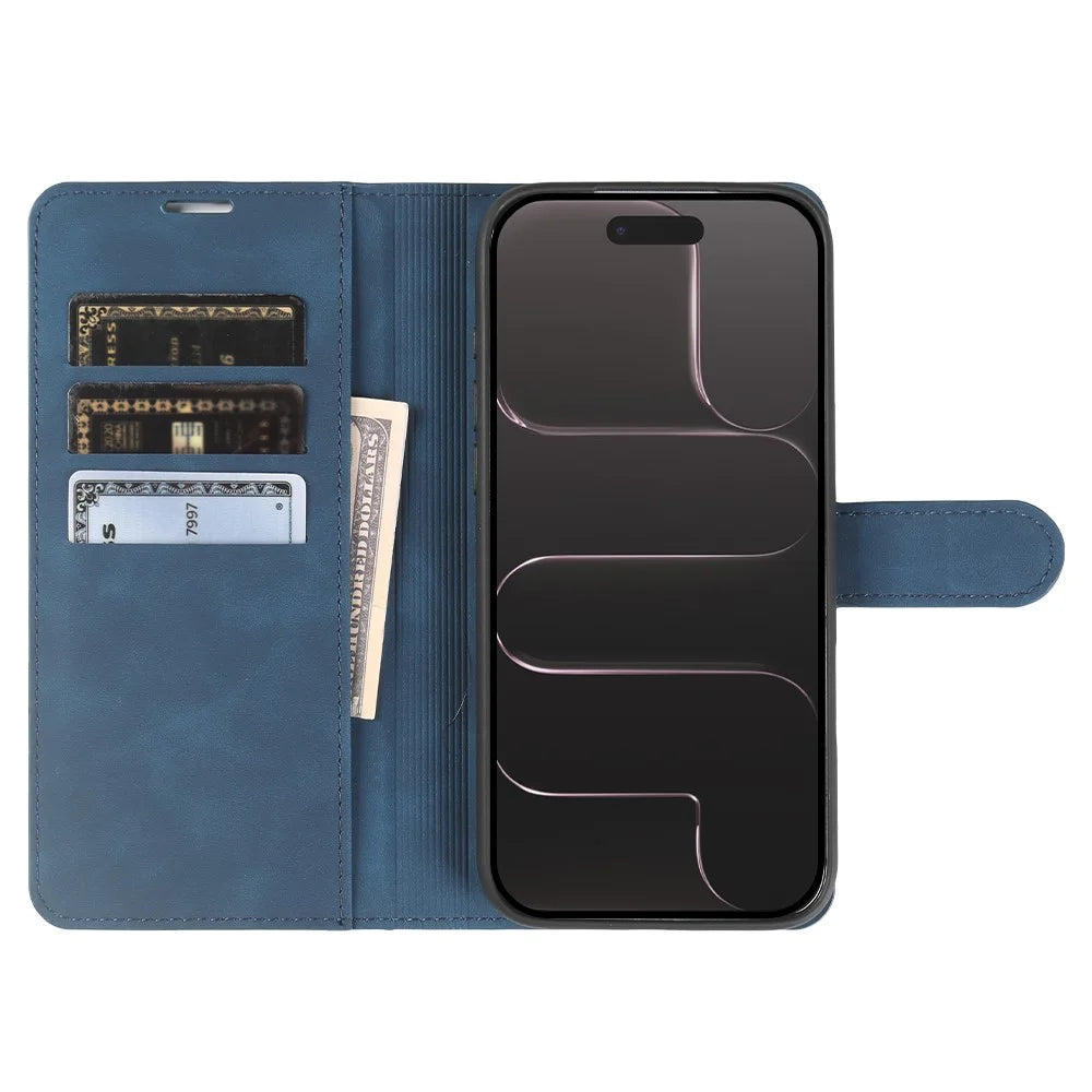 For iPhone Air Wallet Stand Case Card Slots Skin-feel TPU + PU Leather Flip Cover - Blue - 2