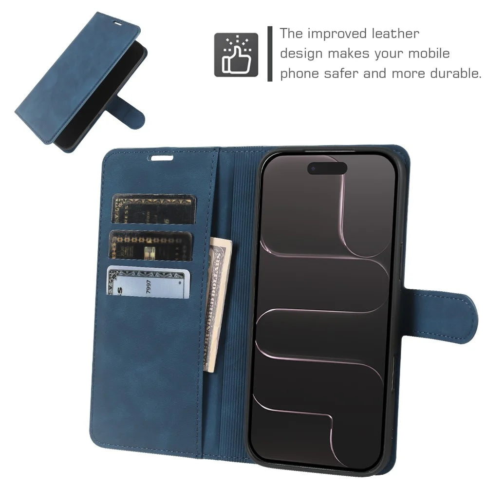 For iPhone Air Wallet Stand Case Card Slots Skin-feel TPU + PU Leather Flip Cover - Blue - 3