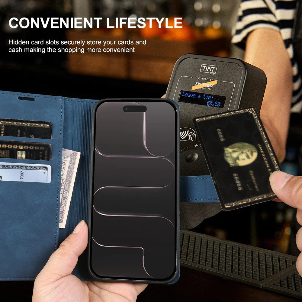 For iPhone Air Wallet Stand Case Card Slots Skin-feel TPU + PU Leather Flip Cover - Blue - 4