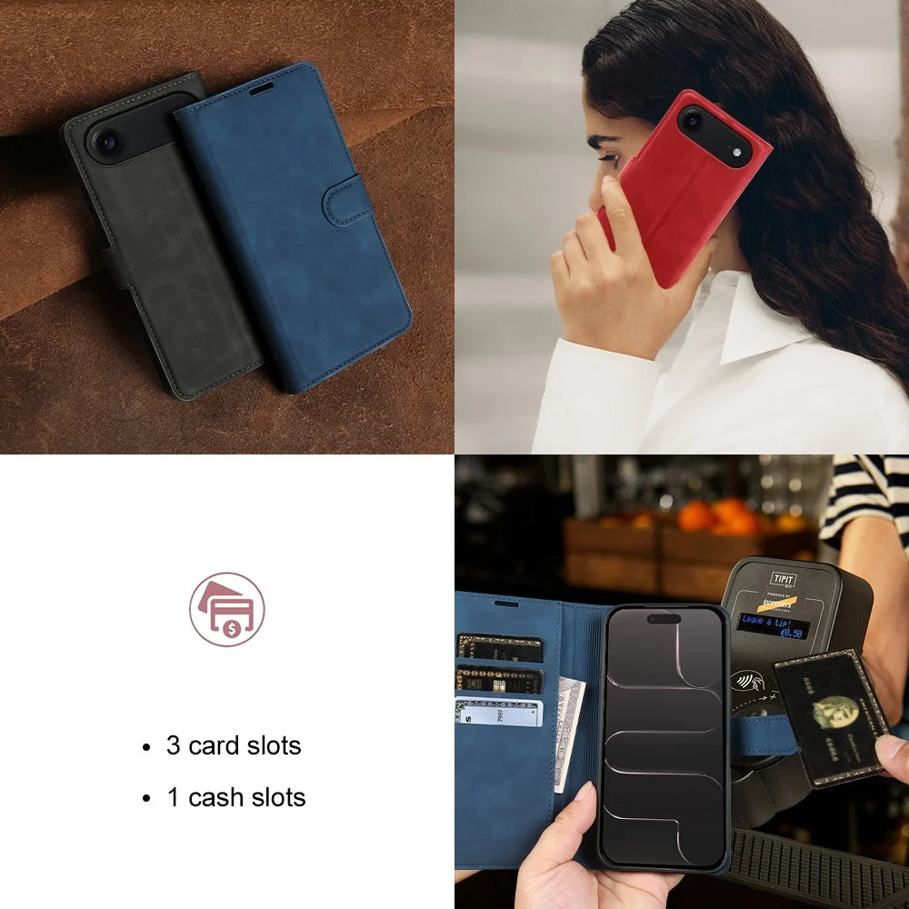 For iPhone Air Wallet Stand Case Card Slots Skin-feel TPU + PU Leather Flip Cover - Blue - 6