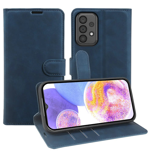 Wallet Stand Case For Samsung Galaxy A23 5G (Global)  /  4G Card Slots Skin-feel TPU + PU Leather Flip Cover - Blue - 1