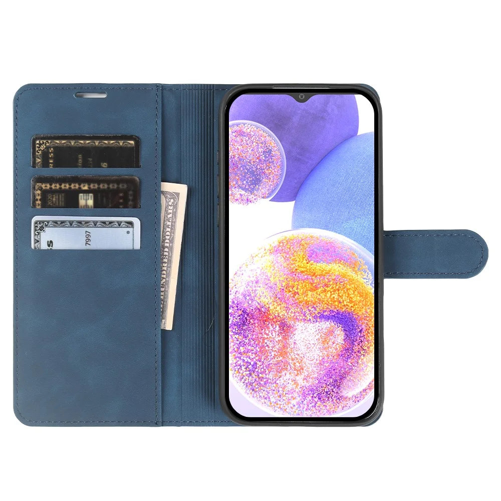 Wallet Stand Case For Samsung Galaxy A23 5G (Global)  /  4G Card Slots Skin-feel TPU + PU Leather Flip Cover - Blue - 2