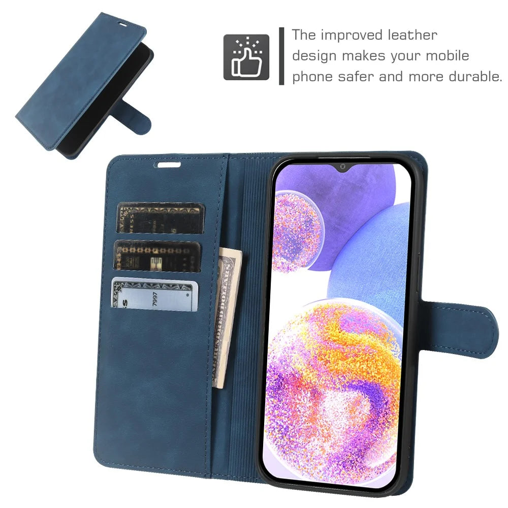 Wallet Stand Case For Samsung Galaxy A23 5G (Global)  /  4G Card Slots Skin-feel TPU + PU Leather Flip Cover - Blue - 3