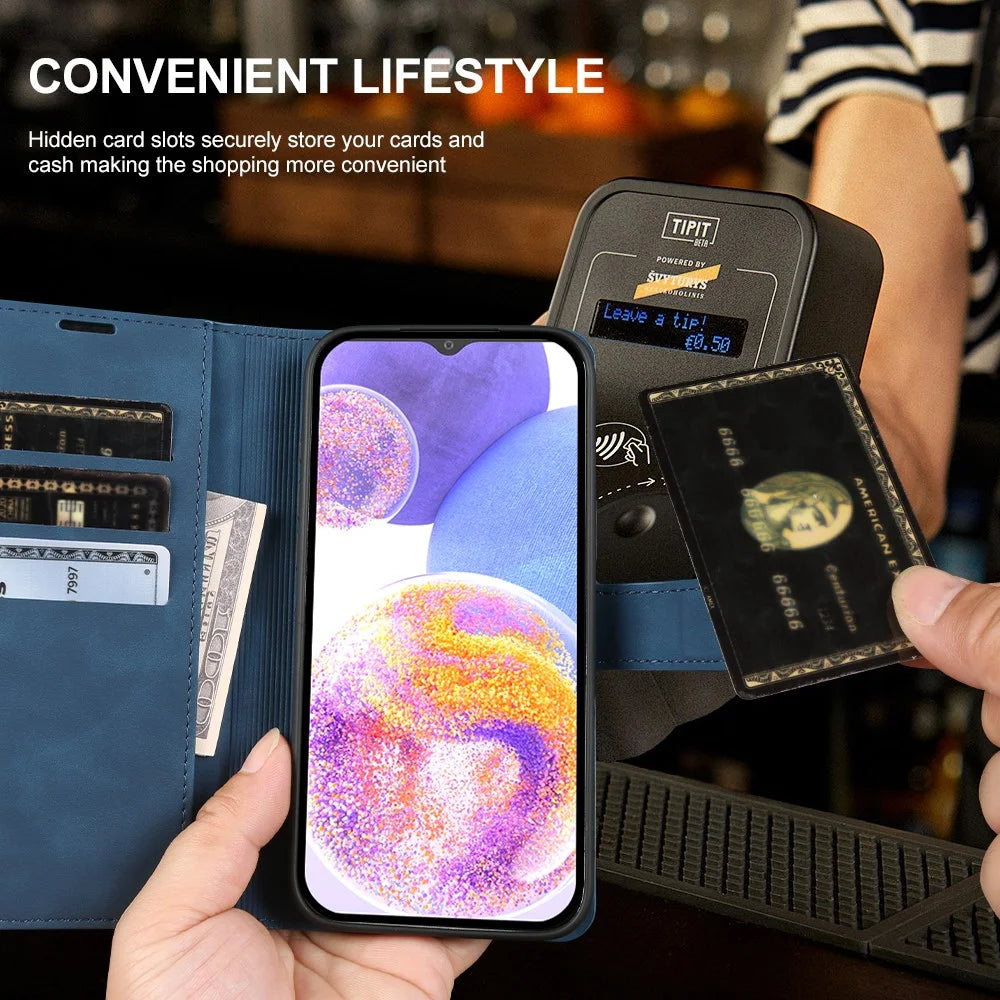 Wallet Stand Case For Samsung Galaxy A23 5G (Global)  /  4G Card Slots Skin-feel TPU + PU Leather Flip Cover - Blue - 4