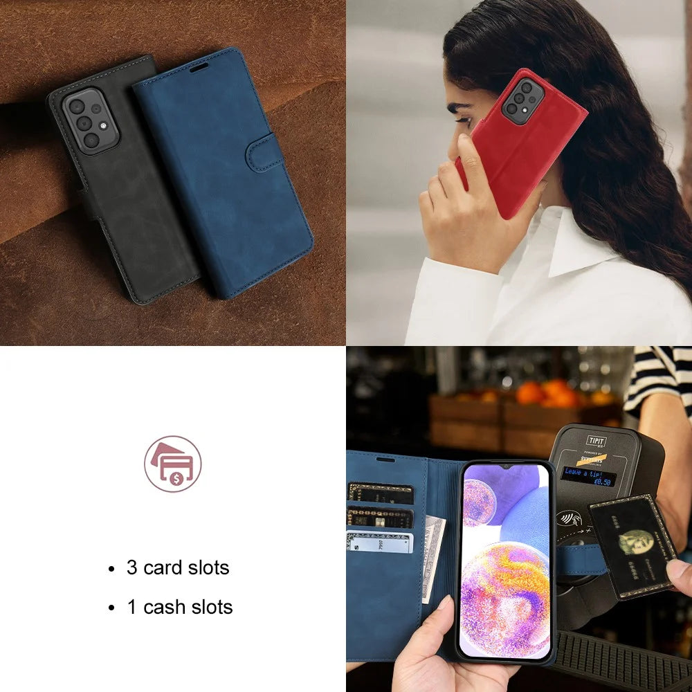 Wallet Stand Case For Samsung Galaxy A23 5G (Global)  /  4G Card Slots Skin-feel TPU + PU Leather Flip Cover - Blue - 6