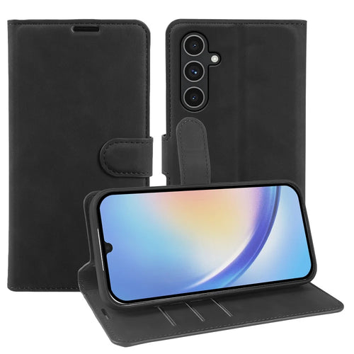 Wallet Stand Case For Samsung Galaxy A34 5G Card Slots Skin-feel TPU + PU Leather Flip Cover - Black - 1